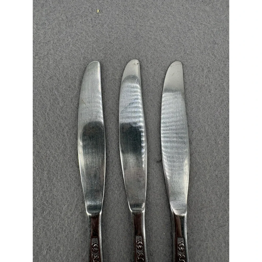 Mid Century Modern Rogers La Spana Set 4 Dinner Knifes Stainless Korea Vintage